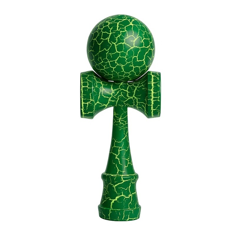 Kendama profesională Cracked Edition – verde cu crăpături albe, 18 cm