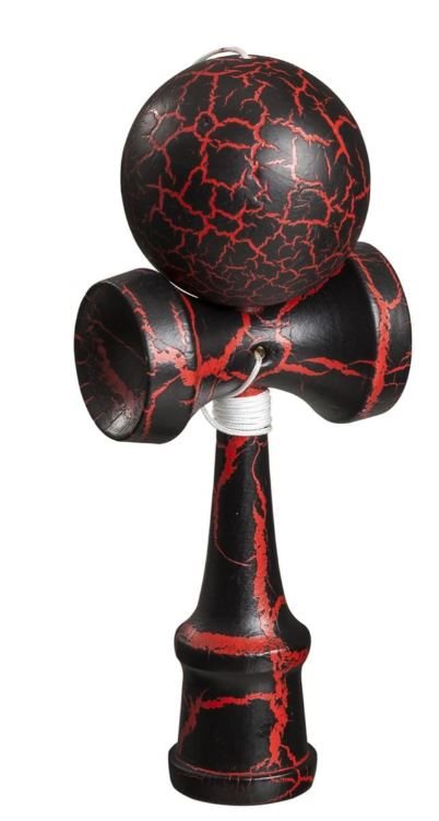 Kendama profesională Cracked Edition – negru cu crăpături roșii, 18 cm
