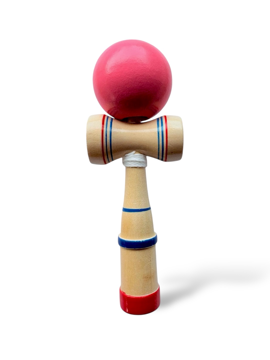 Kendama clasică din lemn cu bilă roz, 18 cm
