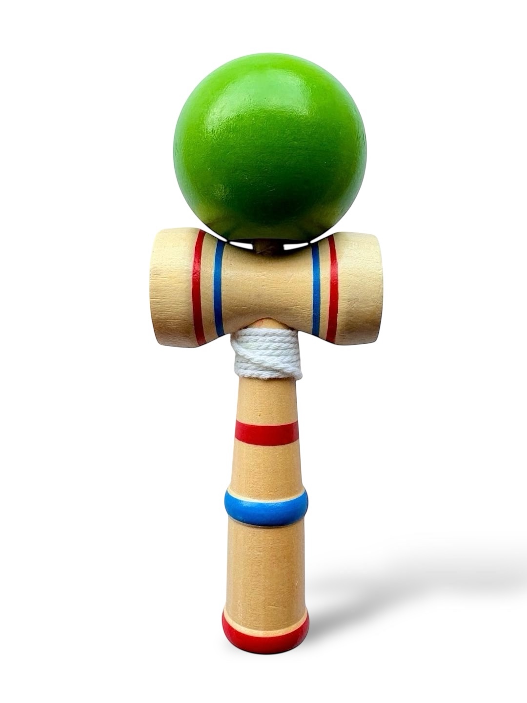 Kendama clasică din lemn cu bilă verde, 18 cm