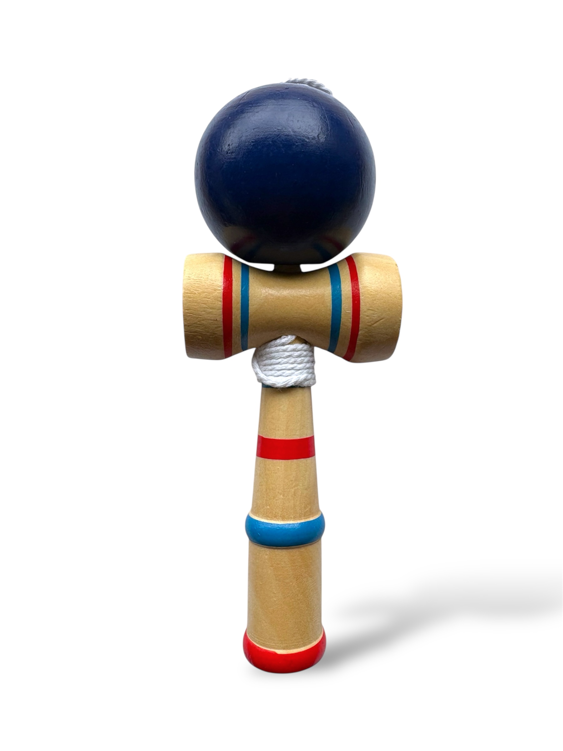 Kendama clasică din lemn cu bilă albastră, 18 cm